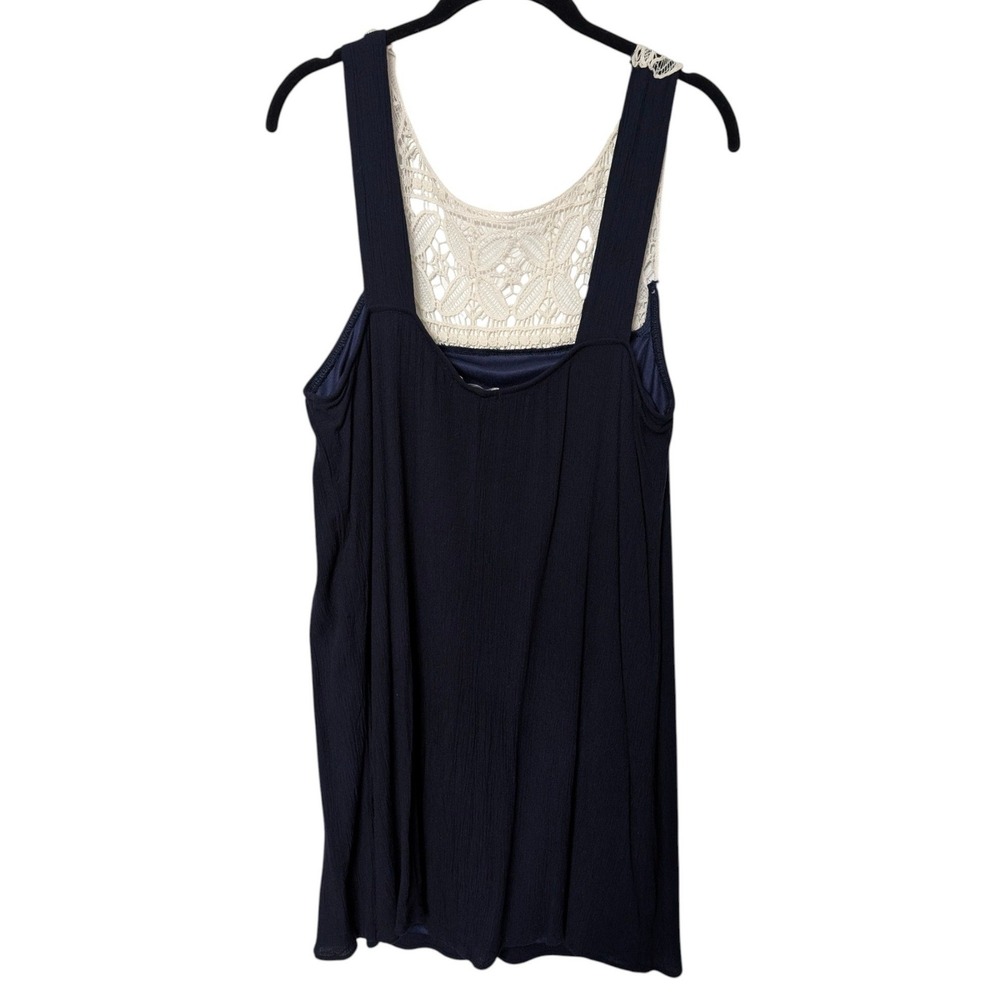 Charlotte Russe Navy Blue Crochet Lace Yoke Mini Dress Sleeveless Boho Shift L - Picture 3 of 9